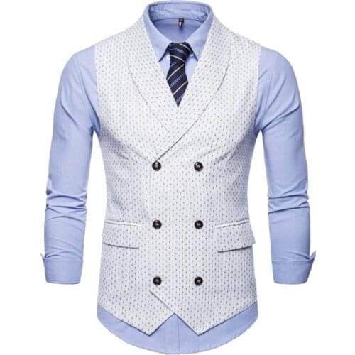 Men Suit Dotted Navy Vest Shawl Collar Solid Double Breasted Waistcoat Slim Fit For Male Business Casual Vest Clothing 2021