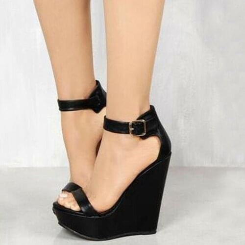 Cheap Women Ankle Buckle Strap High Wedge Sandals Female Fashion High Platform Open Toe Dress Party Shoes Summer Wedeg Sandals