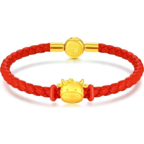 New Arrival Pure 24K Yellow Gold Bracelet 3D 999 Gold Bow Cattle Bracelet
