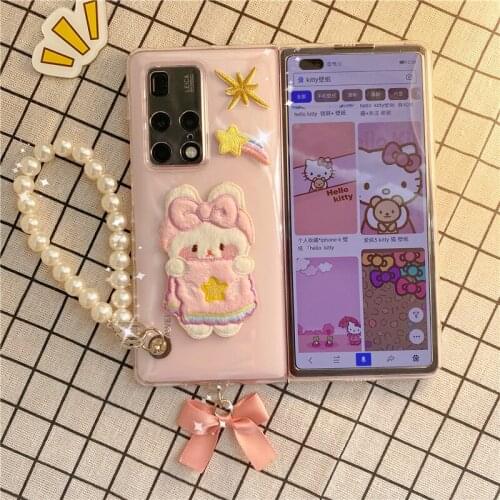 Original Cute Transparent Phone Case for Huawei Mate X2 Pink Towel Bear Cover for Huawei MateX2 Etui Fundas Capa for MateX2 5G