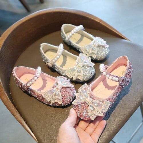 Casual Kids Girl Princess Shoes Bow Pearl PU Leather Children Girl Party Shoes For Wedding Spring Autumn Baby Girl Elegant Shoe