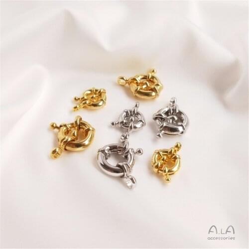 18K Gold Filled White gold spring buckle steering wheel buckle circle pearl necklace buckle diy jewelry accessories