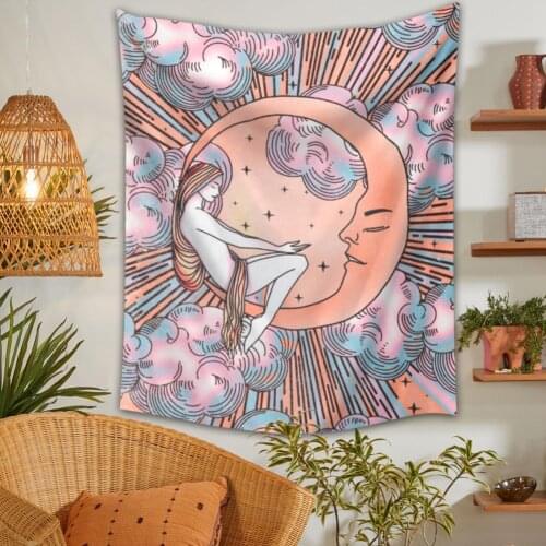 Psychedelic Moon Starry Tapestry Wall Hanging Room Dorm Tapestries Home Decoration Accessories Tapiz Gobelin Decoration Mural