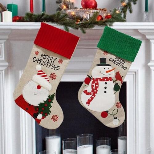 Christmas Hanging Socks Santa Claus Snowman Elk Bear Candy Apple Bag Xmas Decor For Home Fireplace Holiday