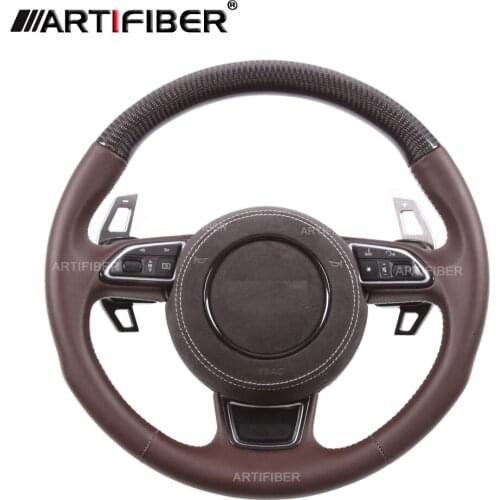 Leather Carbon Fiber Steering Wheel for Audi S3/RS3,S4/RS4,S5/RS5,S6/RS6,S7/RS7，A3，A4，A5