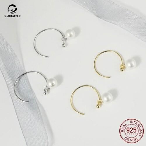 Silver DIY Accessories Korean Simple Geometric Earrings Long Fashion Temperament Female Pearl Earrings Free shipping 794