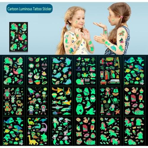 1pcs/lot Luminous Tattoo Face Temporary Color Unicorn Mermaid Dinosaur Tattoo Child Cute Tattoo Sticker Body Tattoo for Kids art