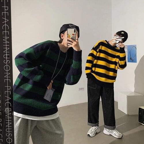 Womens sweater Knitted Striped Autumn Winter Casual Woman Sweater Pullovers Loose Warm Jumper Oversize Couple Sueter De Mujer