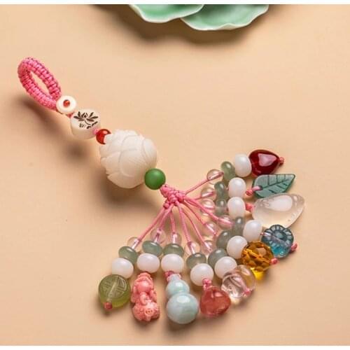 Nautral Crystal Energy Stone Keychain Bring Health Wealth Lucky Pig PIXIU Lotus Key Chains Key Ring Key Holder For Women Jewelry
