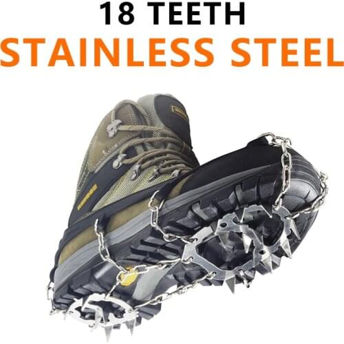 YUEDGE Stainless Steel 18 Teeth Universal Anti Slip Ice Snow Shoe Boot Grips Traction Cleats Crampon Spikes Crampons ramponi