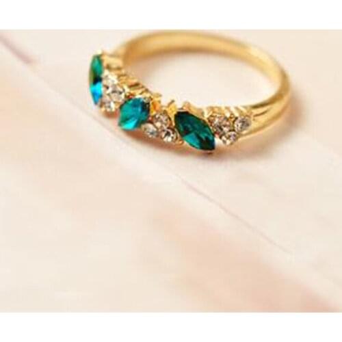 Version of Jewelry Retro Emerald Ring Sweet Flash Diamond Ring Female Ring Japanese and Korean Index Finger Decoration Tail Ring