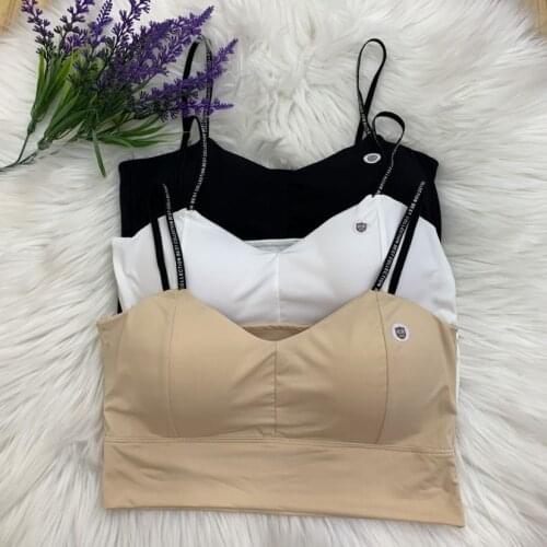 Japanese ice silk seamless wrapped solid color girl cool without rims sports wear underwear trend letter thin shoulder strap