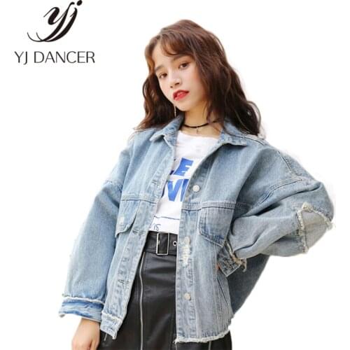2018 Spring autumn New Plus Size Fashion Women Loose size Vintage Bf style Hole Harajuku denim jacket Female coat Ljj0146