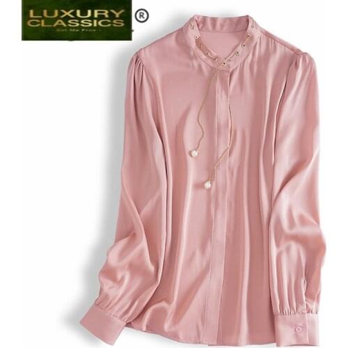 Summer Spring Ladies Vintage Real Silk Womens Blouse Korean Elegant Chiffon Blusas Women Long Sleeve Shirt and Tops 3423