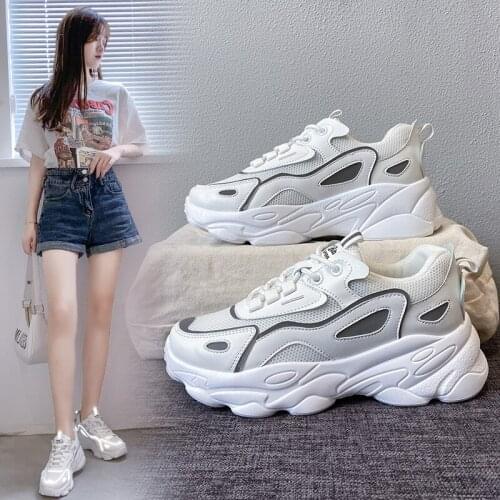 New Chunky Sneakers For Women Shoes Casual Vulcanized Shoes Fashion Dad Shoes Lace Up White Sneakers Womens Platform Basketball