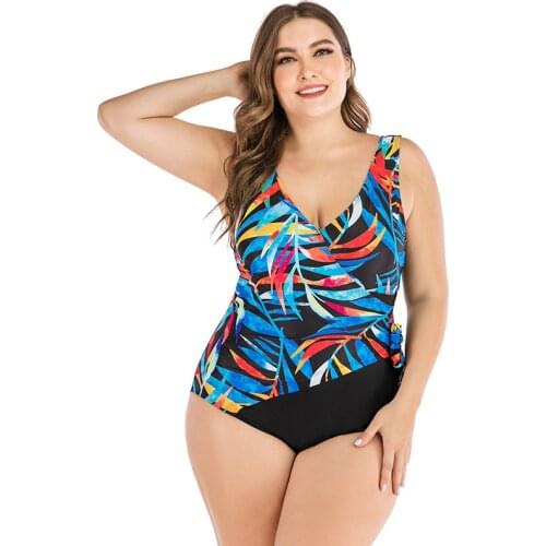 Plus Size Print Twist Fused One Piece Swimwear Plunge Halter Monokini High Cut Bathing Suit Sexy Swimsuit For Women Beachwear