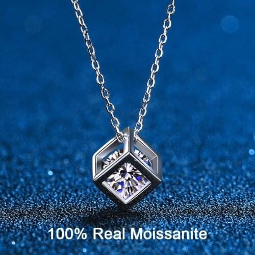Real Moissanite Square Hollow Cube Pendant Necklace For Women Girls 925 Sterling Silver D Color Diamond Necklace Fine Jewelry