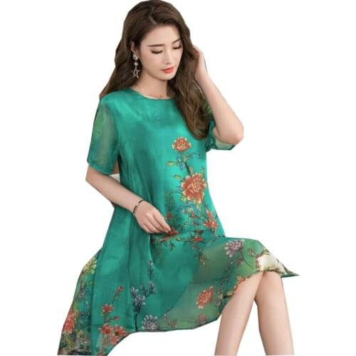 Women SexeMara Chiffon Floral Print Casual Dress O-Neck Short Sleeve Loose Dresses Long plus Size Dresses 2019 Summer New