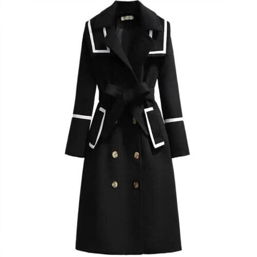 Plus Size Spring 2021 New Woolen Coat Women Pakra Long Slim Big Pocket Thick Warm Splicing Woolen Jacket Women Clothing Black