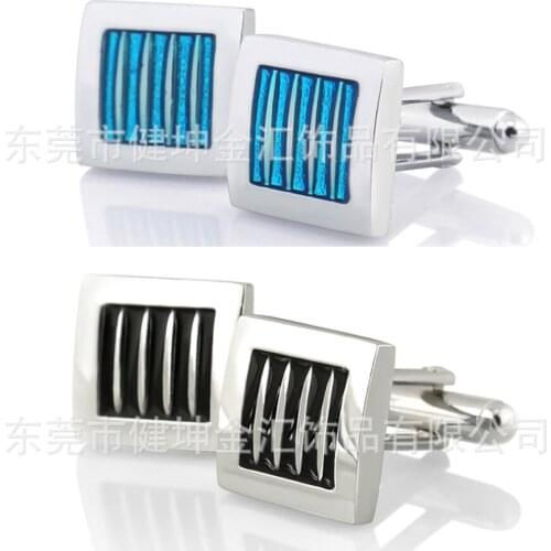 10pairs/lot Silver Square Blue/Black Enamel Strip Cufflinks Copper Plating Cuff Links Mens Jewelry Accessory Business Style