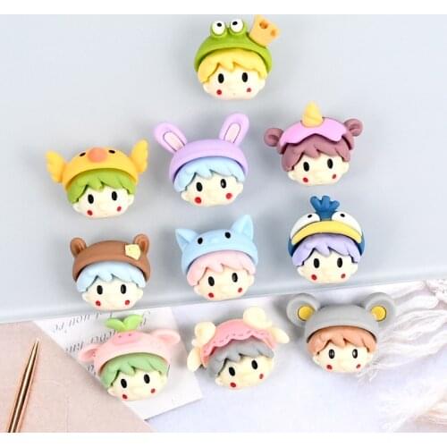 Cute Animal Hat Boy Head Shape Resin Cabochons Embellishments Scrap Booking Beads Charms Dcoraiton 10pcs 16*23mm Button Cameos