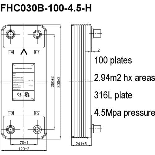 2.94m2 316L Stainless Steel 100 Plates 4.5 Mpa Pressure Brazed Plate Heat Exchanger