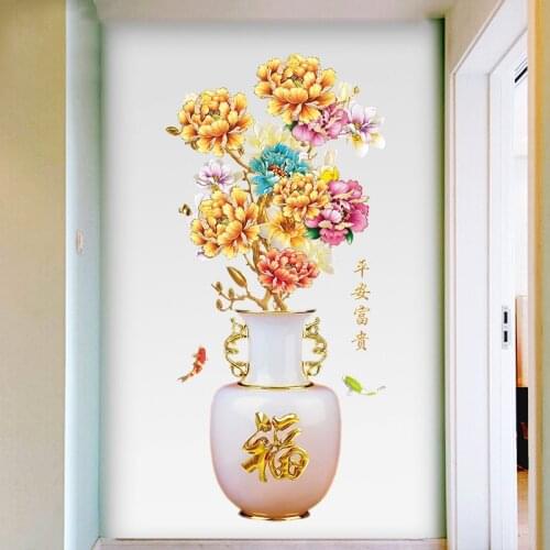 3D Large Vase Wall Stickers Flowers Bedroom Living Room Decoration Accessories Aisle Wall Decals Aesthetic Poster Wallpaper