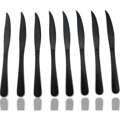 8 Pcs/Lot Modern Royal Steak Knife Matte Stainless Steel Black Rainbow Silver Plating Cutlery Dinnerware Serrated Dinner Knife