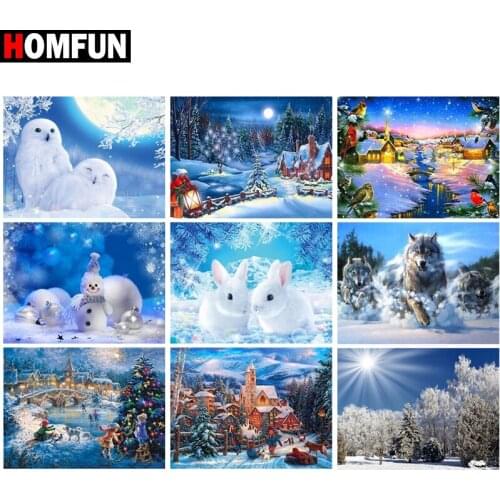 HOMFUN Diamond Painting Cross Stitch Pattern 5D Diamond Embroidery "Snow house tree christmas scenery"Home Decor DIY diamond Art