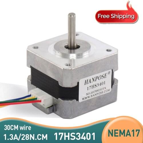 Free shipping 17HS3401 4-lead Nema17 Stepper Motor 42 motor 42BYGH 1.3A 34MM CE ROSH ISO CNC Laser and 3D printer accessories