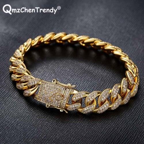Hip Hop Mens Womens Micro Cubic Zirconia CZ Miami Cuban Chain Bracelets Curb Triple Lock Clasp Copper Material Bracelet Jewelry