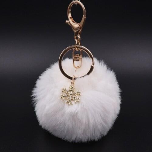 Fake Rabbit Fur Pom Snowflake Furry Ball Keychains For Women Home Keychain Car Key Ring Bag Wallet Charm Pendant Fashion Jewelry