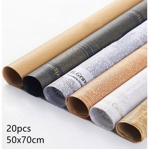 20pcs 50*70cm English newspaper waxy Tissue paper waterproof flower bouquet flower paper gift wrapping paper
