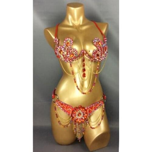 Samba Carnival Wire Bra & Panty 2pcs/Set Rainbow stones free shipping CB010