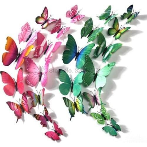 DHL 1000set 12pcs/set Butterflies Wall Sticker Decals Stickers on the wall Home Decorations 3D Butterfly PVC Wallpaper