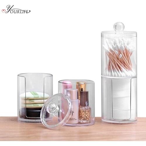 OYOURLIFE Double Layer Transparent Makeup Organizers Cosmetic Storage Box Desktop Cotton Swabs Cosmetic Make Up Organize Case