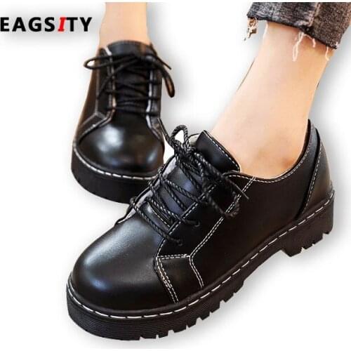 EAGSITY oxfords shoes for women casual brogue shoes lace up round toe platform ladies dress shoes footwear office career work