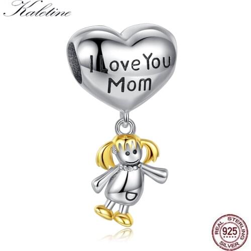Lovely Child Girl Enamel Charms Pendant 925 sterling Silver I Love You Mom Letter Charms for Jewelry Making Fit Bracelet
