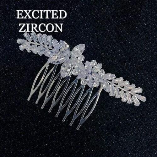 Fashion wedding crystal delicate bride zircon hair comb flower headdress handmade ladies bridal jewelry hair accessories