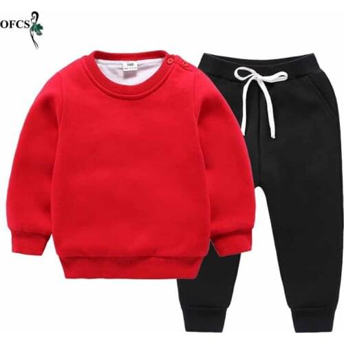 Hot! Childrens Add Wool Sweater Sports Suits Girl/Boys Toddler Clothing Teenager Warm Suit Coat+Trousers Upset Fashion Set 2Pcs