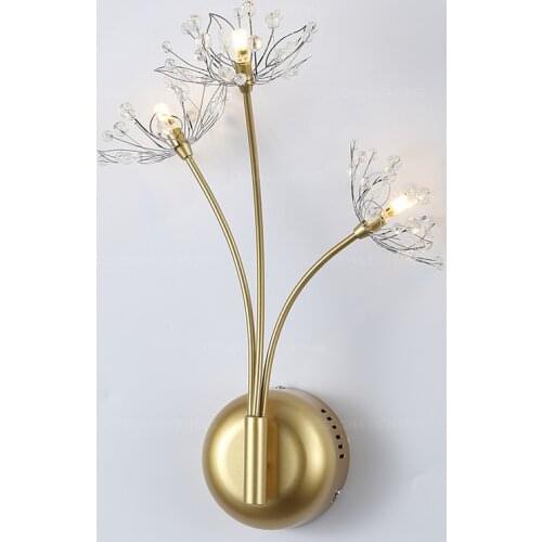Crystal wall lamps nordic gold bedside wall lights luxury loft bedside wall sconce japanese art deco flower dandelion wall light