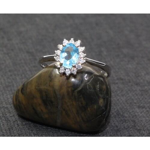 Classic Sterling Silver Ring Natural 5mm*7mm Topaz Gemstone Solid 925 Silver Topaz Ring for Woman Brithday Gift