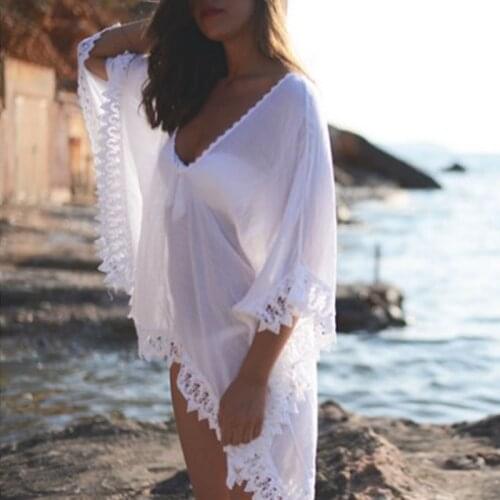 Summer Beach Blouse Women Bikini Cover-Ups Lace Crochet Tunic Hollow Out Tassel Robe Cover Up Kimono Swimsuit Bathing Suit