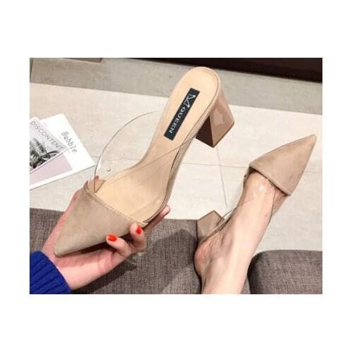 Summer womens casual shoes with pointed toes root slippers fashion high heels