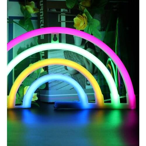 Cute USB Rainbow Neon Sign LED Rainbow Light Lamp For Dorm Rainbow Lamp Wall Decor Christmas Neon Bulb Tube Novelty Night Lamps