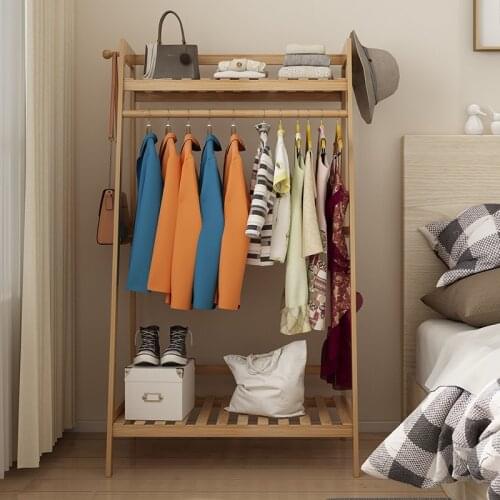 Multi-function Coat Rack Floor Standing Clothes Hanger Stand Clothes Hanger Furniture Wardrobe Shoe Hat Rack Wood