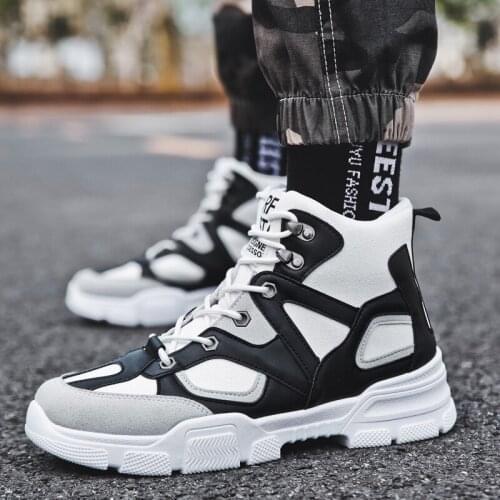 Western Ankle Boots for Men Stylish Thick Bottom Mixed Color Boots Non-slip High-top Shoes Men Casual Autumn Boot Man Sneakers