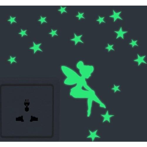 Fairy Girl Glow in the Dark Switch Cover Wall Sticker Mordern Peel DIY Luminous Vinyl Mural Decor Home Wall Stickers for Kids