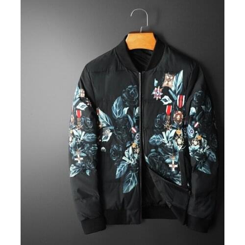 New mens down jacket youth fashion casual printing baseball uniform zipper cardigan warm down jacket