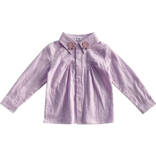 Girls autumn 2021 new childrens Lapel top versatile baby long sleeve white shirt children clothes toddler girl puff sleeve top